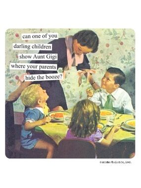 Anne Taintor Vintage Revisited Square Magnet  “Aunt Gigi Hide the Booze”